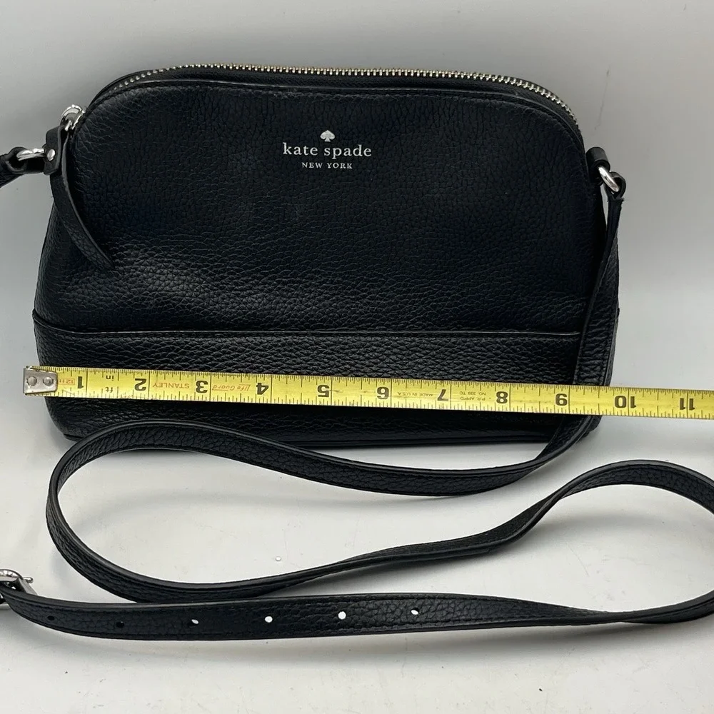 Kate Spade New York Black Pebble Leather Zip Top Crossbody Handbag